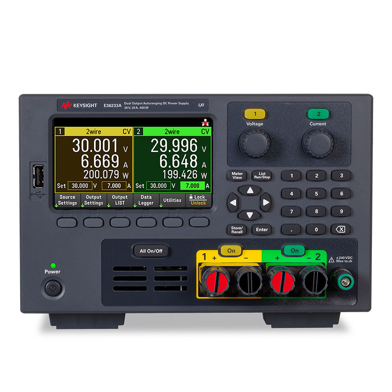 E36233A 400 W 自动量程双路输出电源，30 V，20 A
