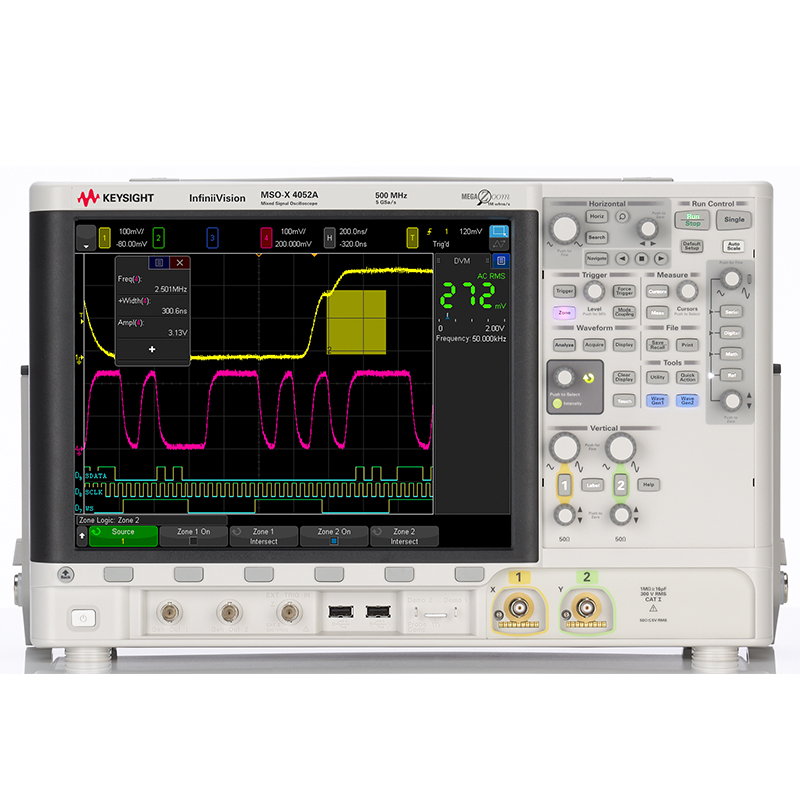 MSOX4052A 混合信号示波器：500 MHz，2 个模拟通道...